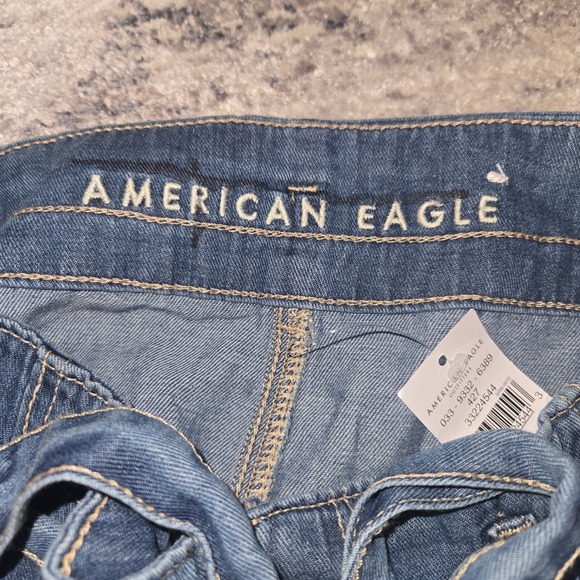 American Eagle Denim Tie Waist Mini Skirt Cotton Hemp Blue Casual Size 4 NWT - Picture 3 of 10